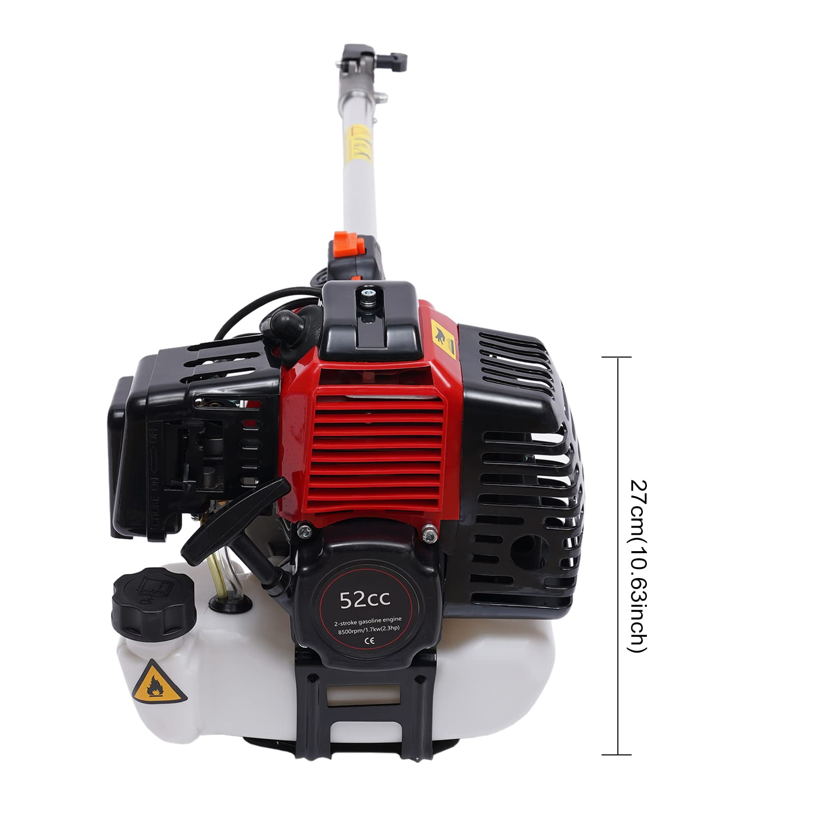 2-suwowy sekator benzynowy 52 cc, 1,7 kW, ze zbiornikiem paliwa 1000 ml i 7 głowicami, 6500 – 8500 obr./min 110 dB, nożyce do żywopłotu, benzynowe do mocnego cięcia w wysokich koronach drzew