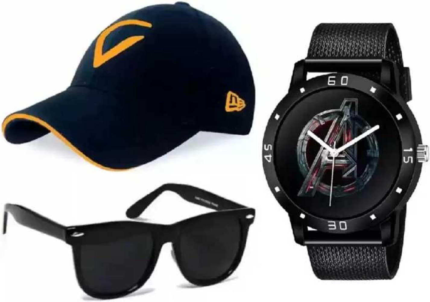 sba prime 3pcs/Set Men's Gift Set Men and Boys Watch, Cap & Sunglasses Combo Set Birthday Present, Pack of 3, 6020 Multicolour-picture-50