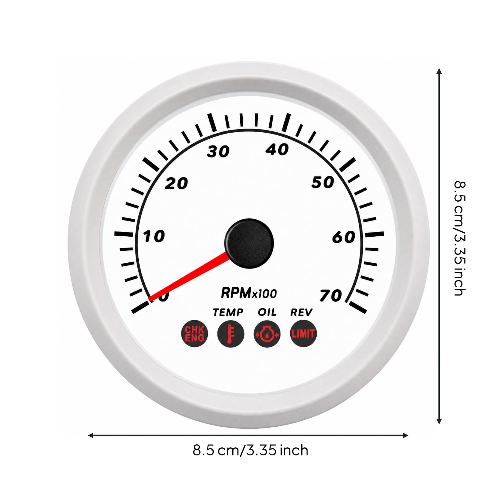 Tacómetro 85 Mm con 7000 RPM Resistente Tacómetro con Pantalla Aguja Fácil Instalación Medidor para Barcos, Pcmh3-Ww-7ka Wht