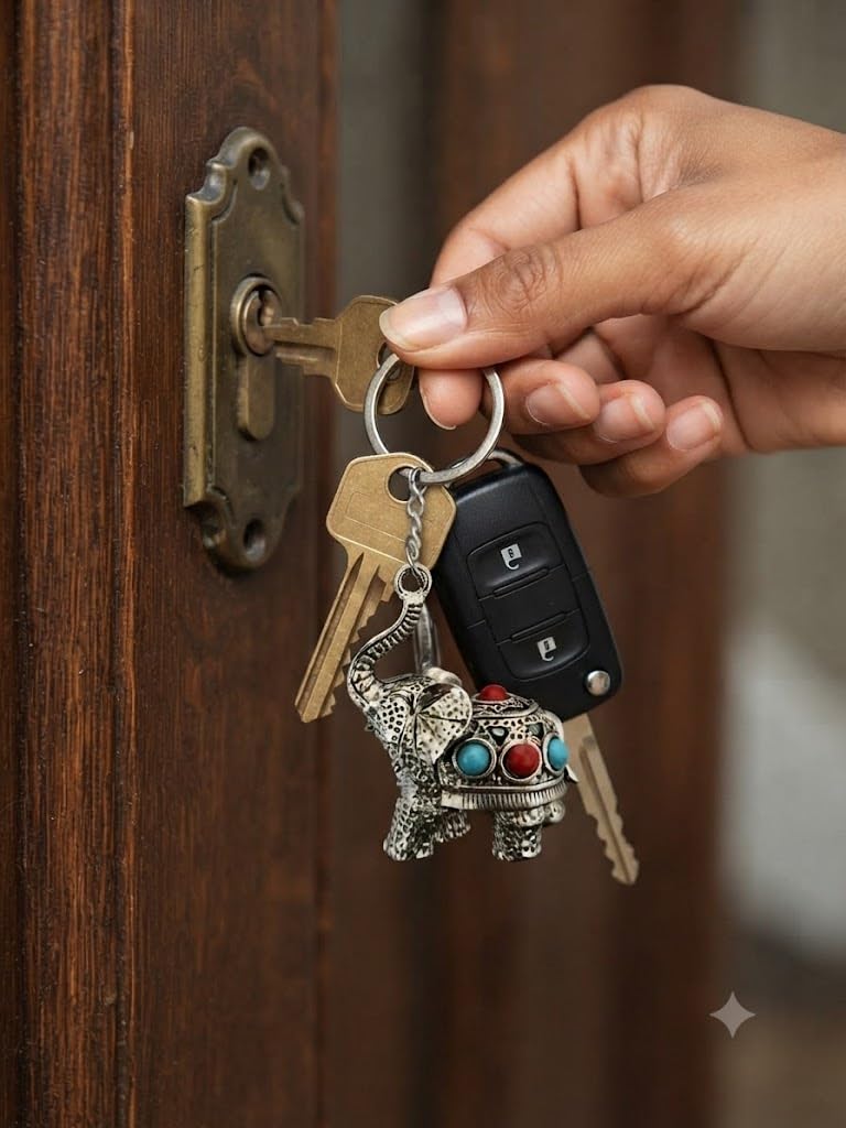 Traditional Elephant Keychain | Vintage Style Metal Elephant Pendant with Colorful Stone Details | Decorative Key Ring for Men & Women, Car, Bag & Backpack-image-27