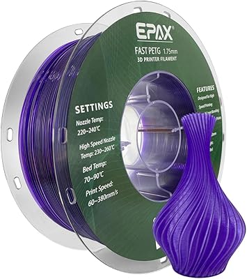 29 – EPAX 1.75mm Glass Purple Fast PETG 3D Printer Filament, High Speed PETG 3D Printing Filament, Dimensional Accuracy +/- 0.03 mm, 1KG Spool