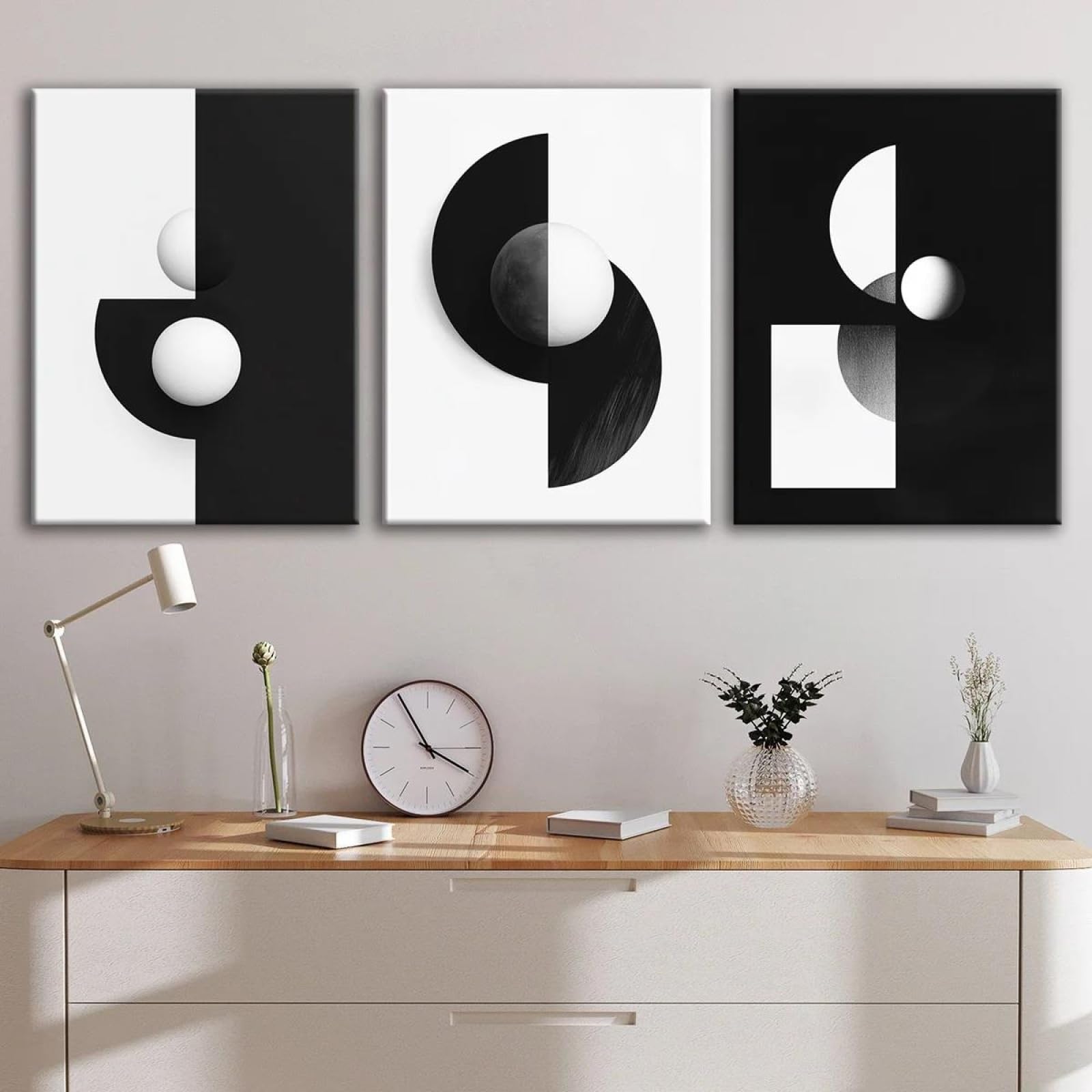 Yocheng 2D Flat Canvas 3pcs Black And White Geometric Decorative Canvas Wall Art,Suitable For Art Decora 50x70cmx3 No Frame