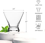Martini Glasses Set of 4, 8oz Stemless Martini Cocktail Glasses for Margarita, Cosmopolitan, Manhattan, Home Bar, Gimlet, Pisco Sour, Brandy, Crystal Clear
