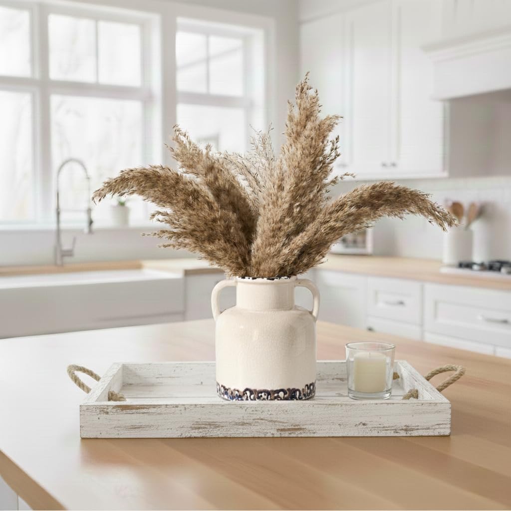 Emotionally Grounded Vase, Vaseking Ceramic Rustic Vase with 2 Handles, 5.83 inch Minimalist Decorative Farmhouse Vases for Home Decor, Living Room, Enterway, Table Decoration, White - Image 7