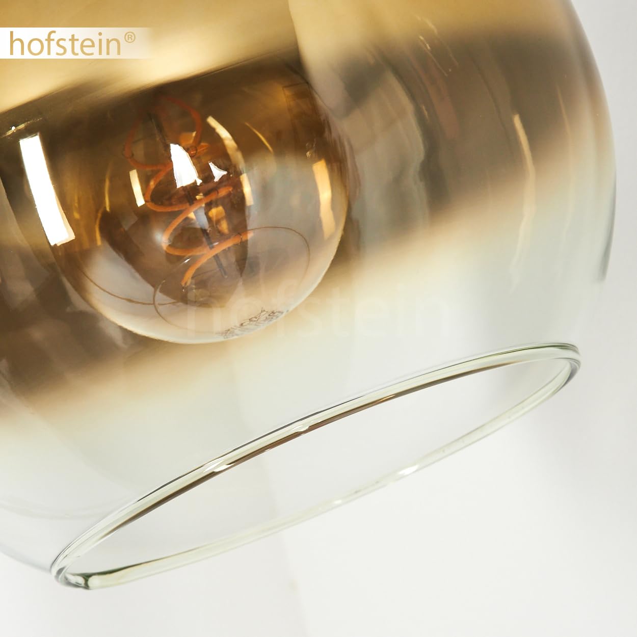 Stehleuchte Koyoto, Stehlampe aus Metall/Glas in Messing/Gold/Klar, Leuchte im Retro/Vintage/Industrial-Design mit Schirm aus Glas (Ø 25 cm) u. Fußschalter, Höhe 140 cm, 1 x E27, ohne Leuchtmittel