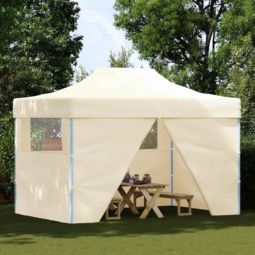 vidaXL Faltzelt 4 Seitenteilen 3x4,5m Cremeweiß Gartenzelt Partyzelt Festzelt