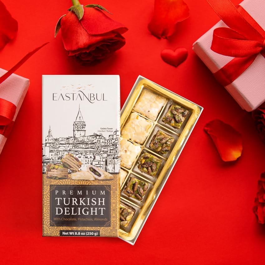 Miniatura 2 de Eastanbul Turkish Delight - Delicias turcas gourmet de 8.8 onzas, surtidas con almendras en rodajas y bolsas de lokum rellenas de chocolate,