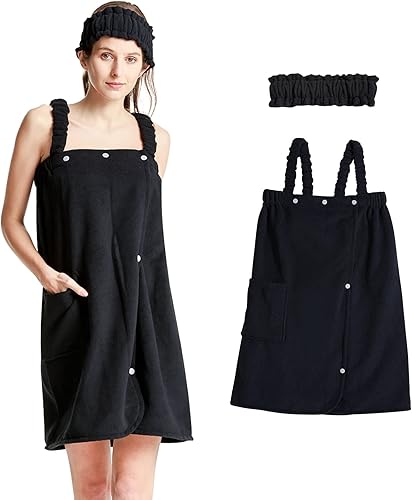 Toallas envolventes de baño para mujer con correas ajustables con envolturas ligeras para el cuerpo, bata de spa con diadema S-XX grande