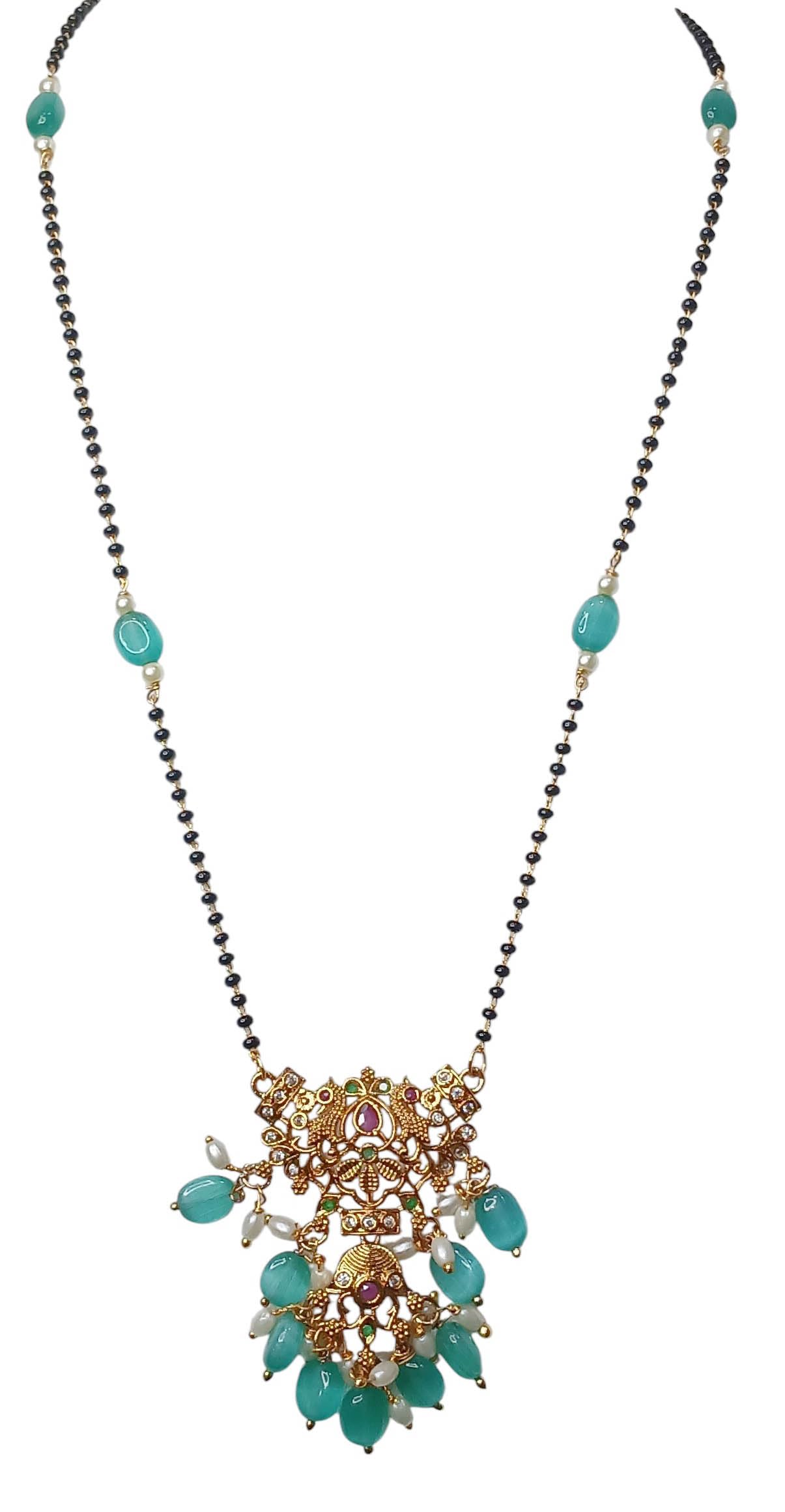 GVG JEWELLERY Gold Plated 1Line Black beads with pendent for Women-image-16