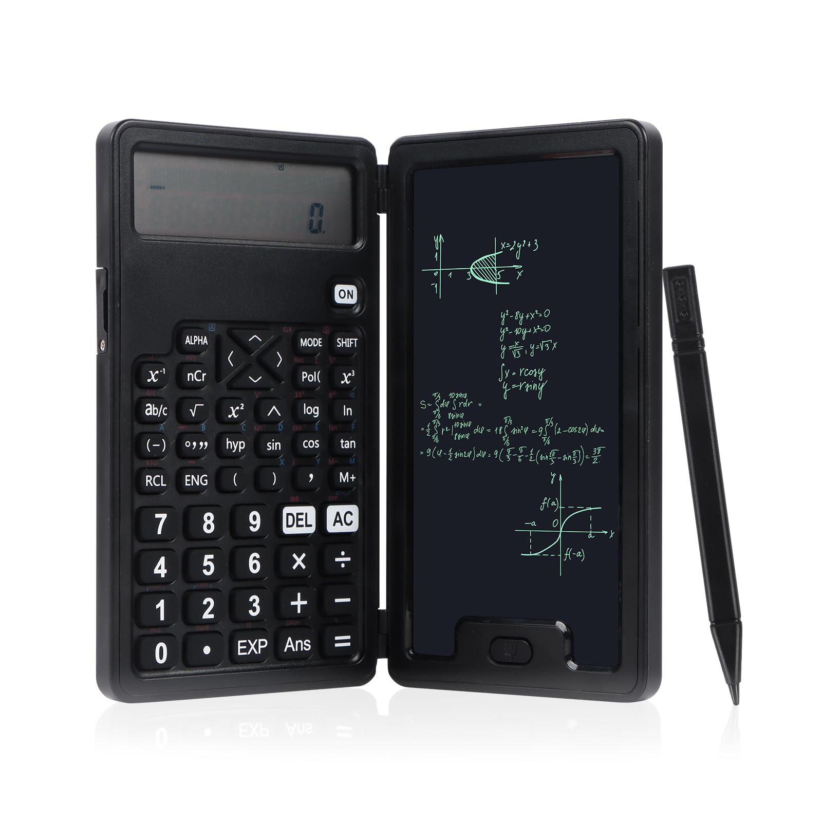 Zaewry Scientific Calculator with Writing Tablet, Foldable Calculator with Writing Pad 240 Functions, 2 Line Display Electronic Calculators with Notepad and Pen for Students Teacher Office Engineer