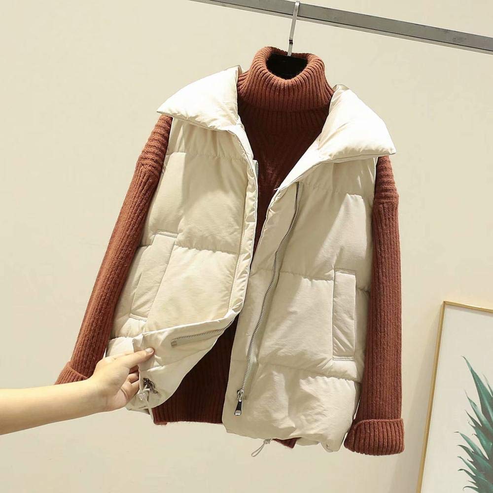 Chalecos Exteriores Para Mujer,Weste Damen Chaleco Ligero Acolchado Beige Con Solapa Chaleco Cálido Acolchado Casual Steppweste Abrigo De Invierno Sin Mangas Para Mujer Oficina Adolescente Deporte