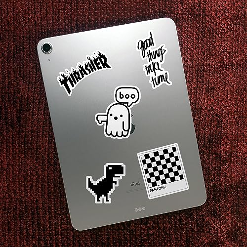 Image of CodersParadise 60-Piece Black & White Aesthetic Stickers | Waterproof, Residue-Free Vinyl Stickers for Laptop, Journal, Guitar, Mobile, Water Bottle
