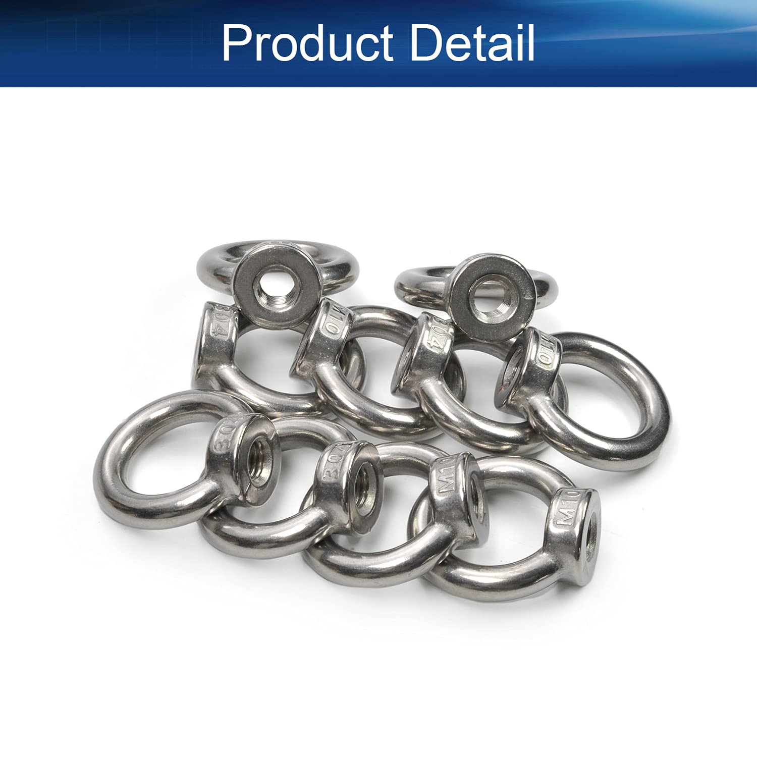 Yinpecly 304 Stainless Steel Lifting Eye Nut M10 Female Thread Round Shape for Rope Fitting Marine Industrial Silver Tone 10pcs 2