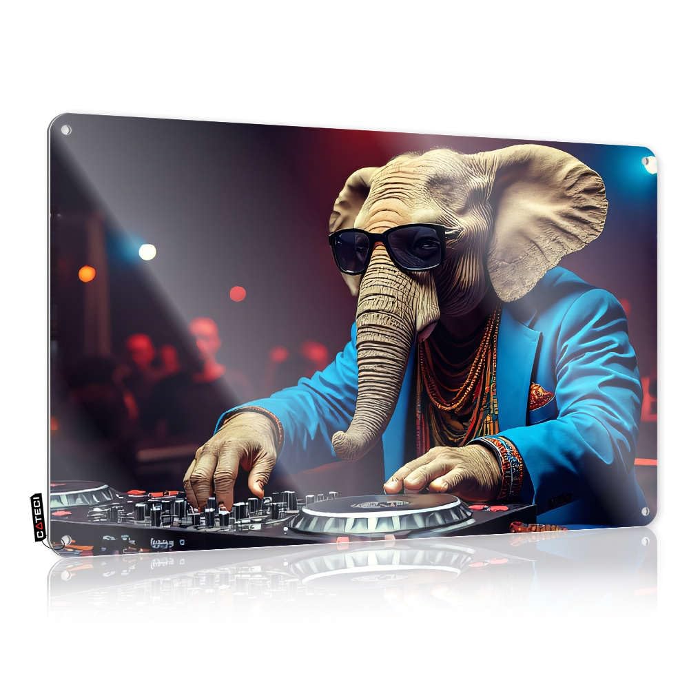 Wall Signs Door Wall Decor | Elephant Dj In Stylish Attire Mixing Beats. Grunge For Ranch Home(30X40CM)