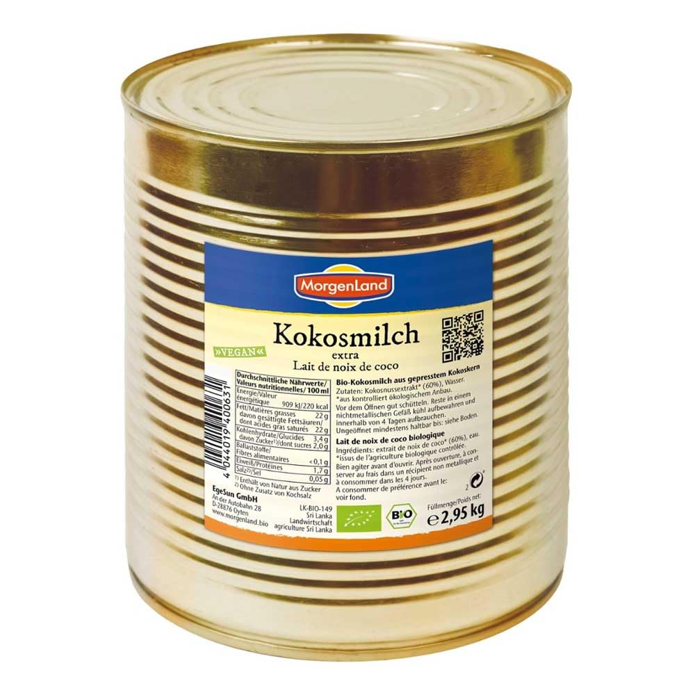 MORGENLAND Bio Kokosmilch, extra, 60% Kokosnuss, 2,95kg (12er Pack)