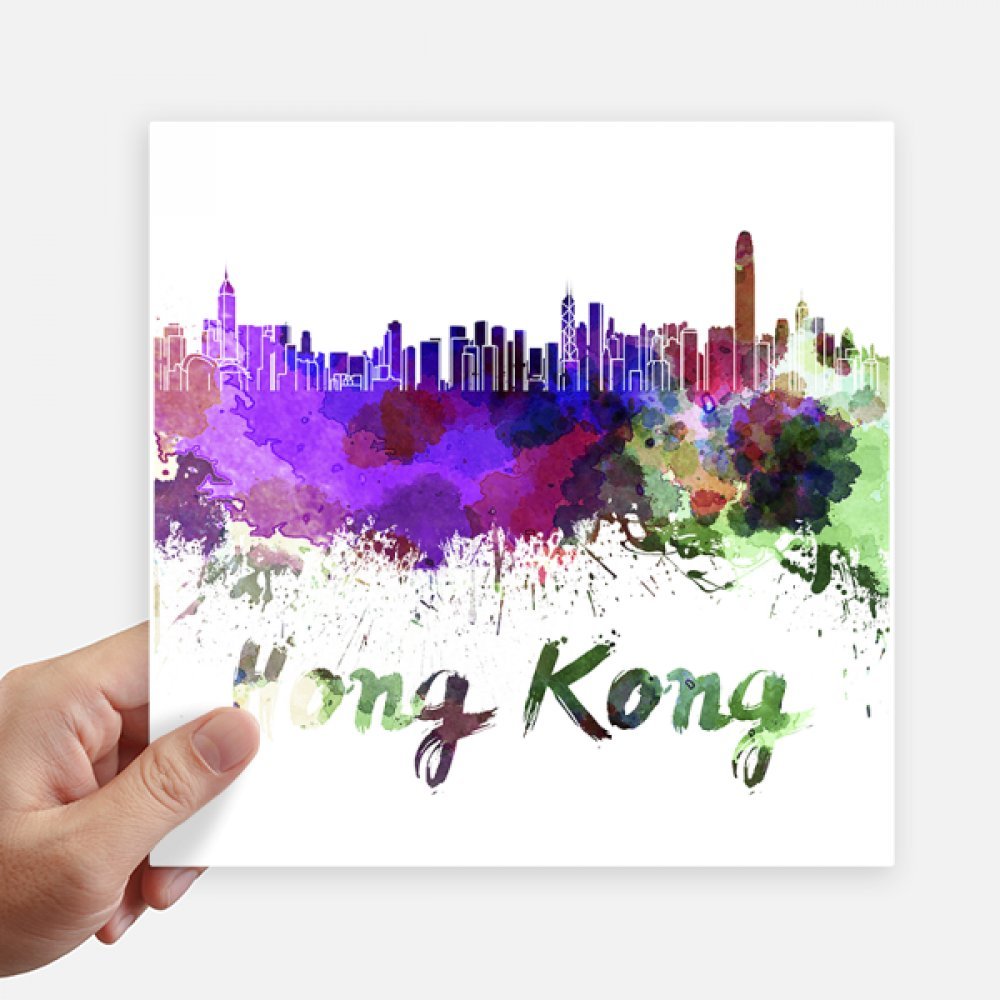 Autocollant Hong Kong aquarelle 20x20 cm sticker multicolore valise ordinateur moto