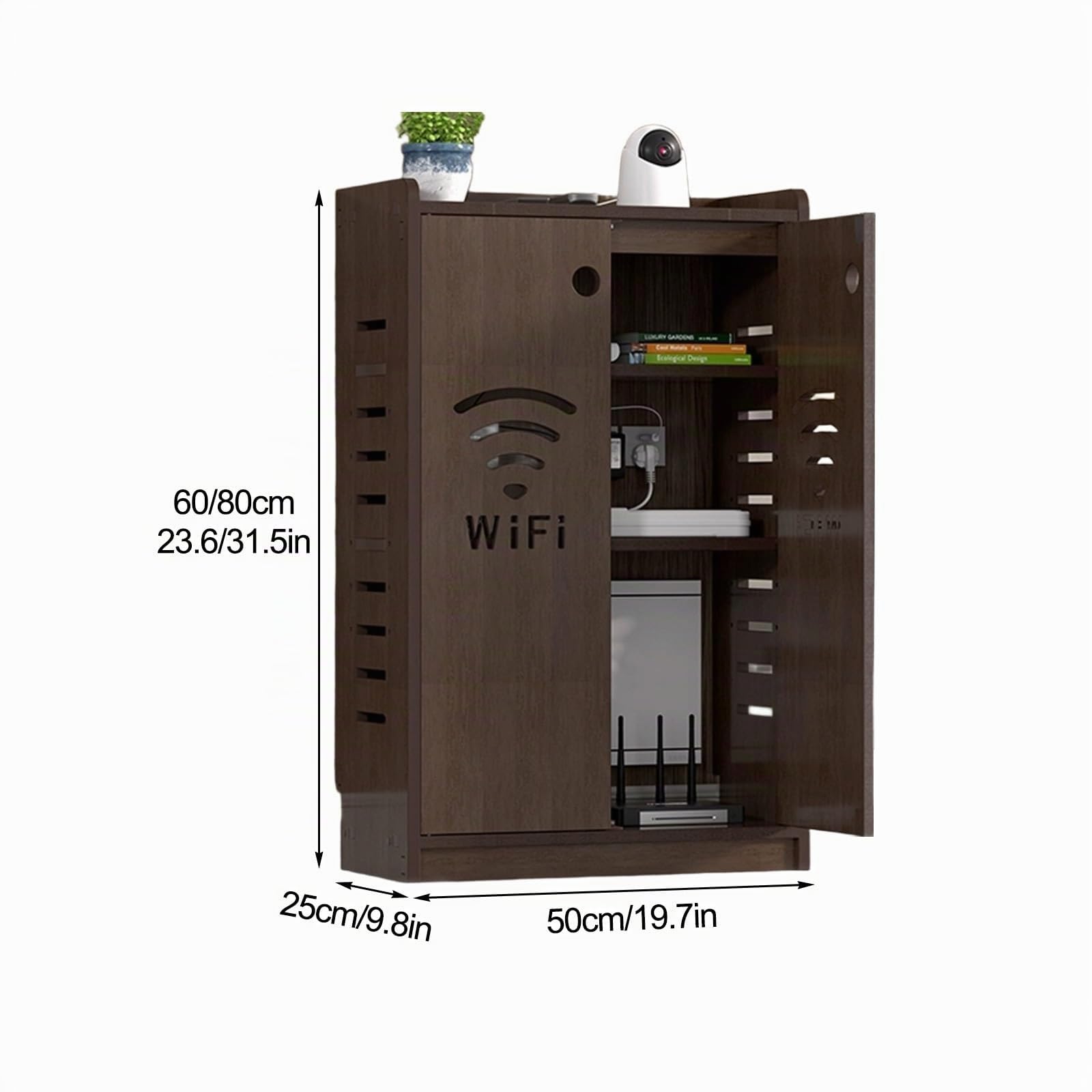 HARELA Armadietto portaoggetti per Router WiFi, Scatola portaoggetti da Pavimento per Router e Modem, Mobiletto per archiviazione multimediale per casa e Ufficio(White,50x80x25cm)