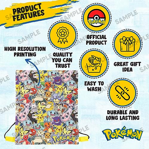 Pokemon School Supplies Drawstring Bags for Kids Gym Bag, Perfect for Travel & Swim for Boys Girls, Featuring Charmander and Pikachu.4