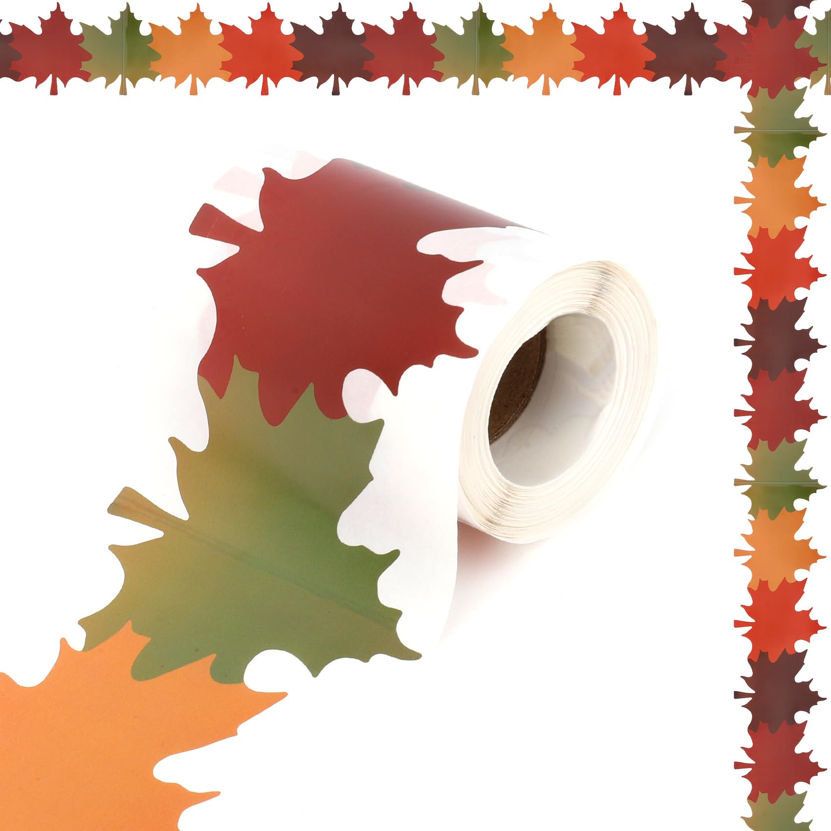 Thanksgiving Bulletin Board Borders Stickers, 32.8Ft Self Adhesive Maple Leaves Autumn Fall Bulletin Board Decor Rolled Border Trim for School Classroom Blackboard Office Party Chalkboard Wall Decor