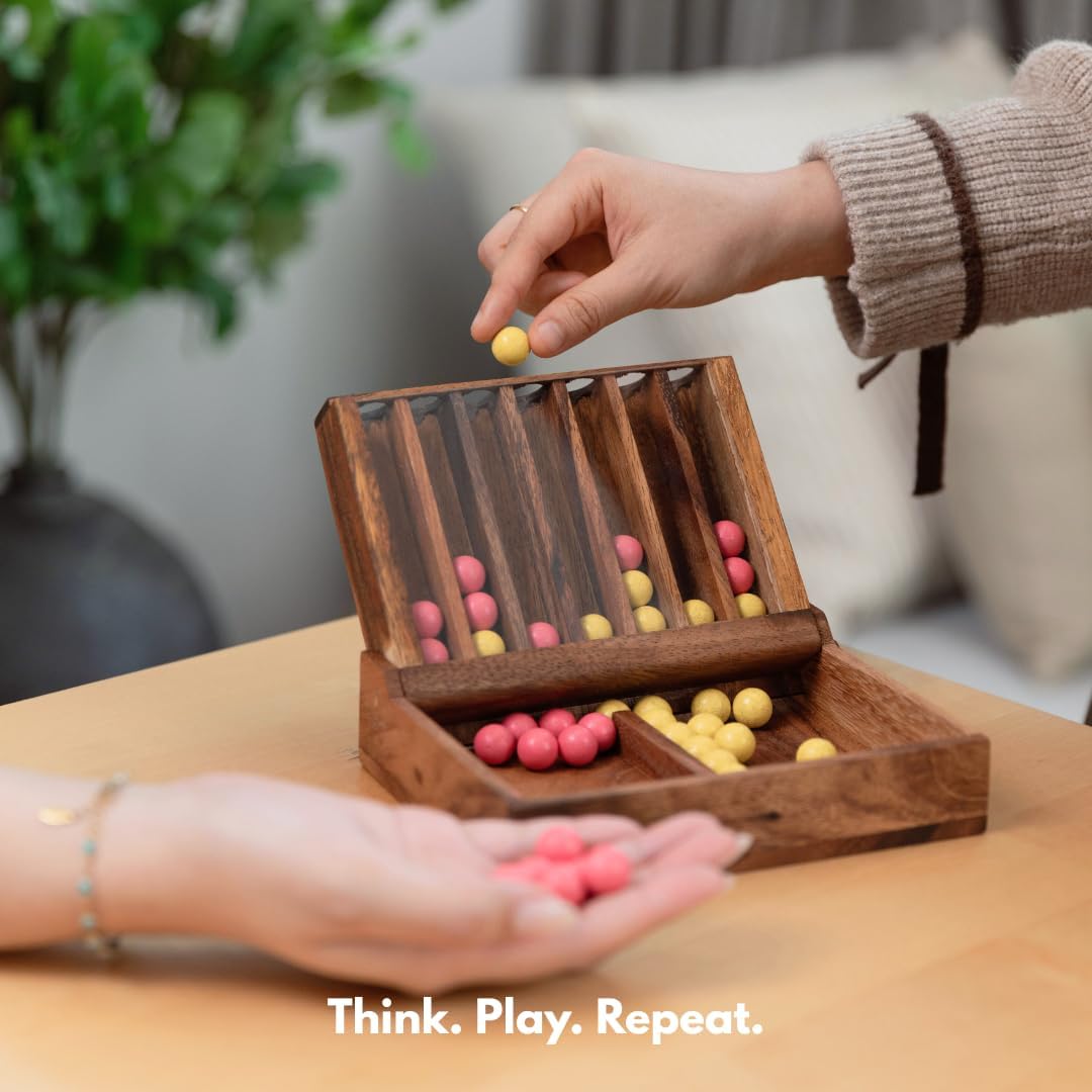 Wooden 4 in-Row (Travel Set) | Wood Connect Line Traditional Family Board | Strategy | Classic Table Premium Handmade Unique Gift & Table Accent (Pink & Yellow)