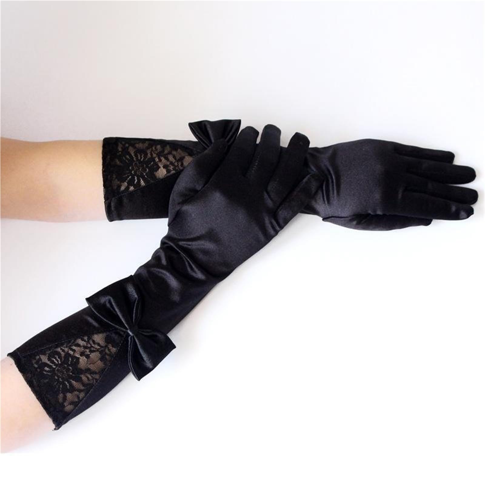 3 paia di guanti da donna con fiocco in pizzo, guanti in raso, guanti da cerimonia for spettacoli di danza, guanti in raso, guanti da sposa Per Sera Matrimonio