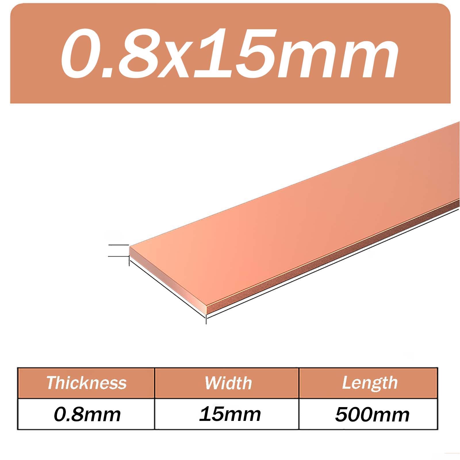 CXGBQSJ Copper Flat Bar Copper Strip Length 500mm Easy to Cut Shape for Crafting and Metalworking Home Industrial Projects,0.8x15mm