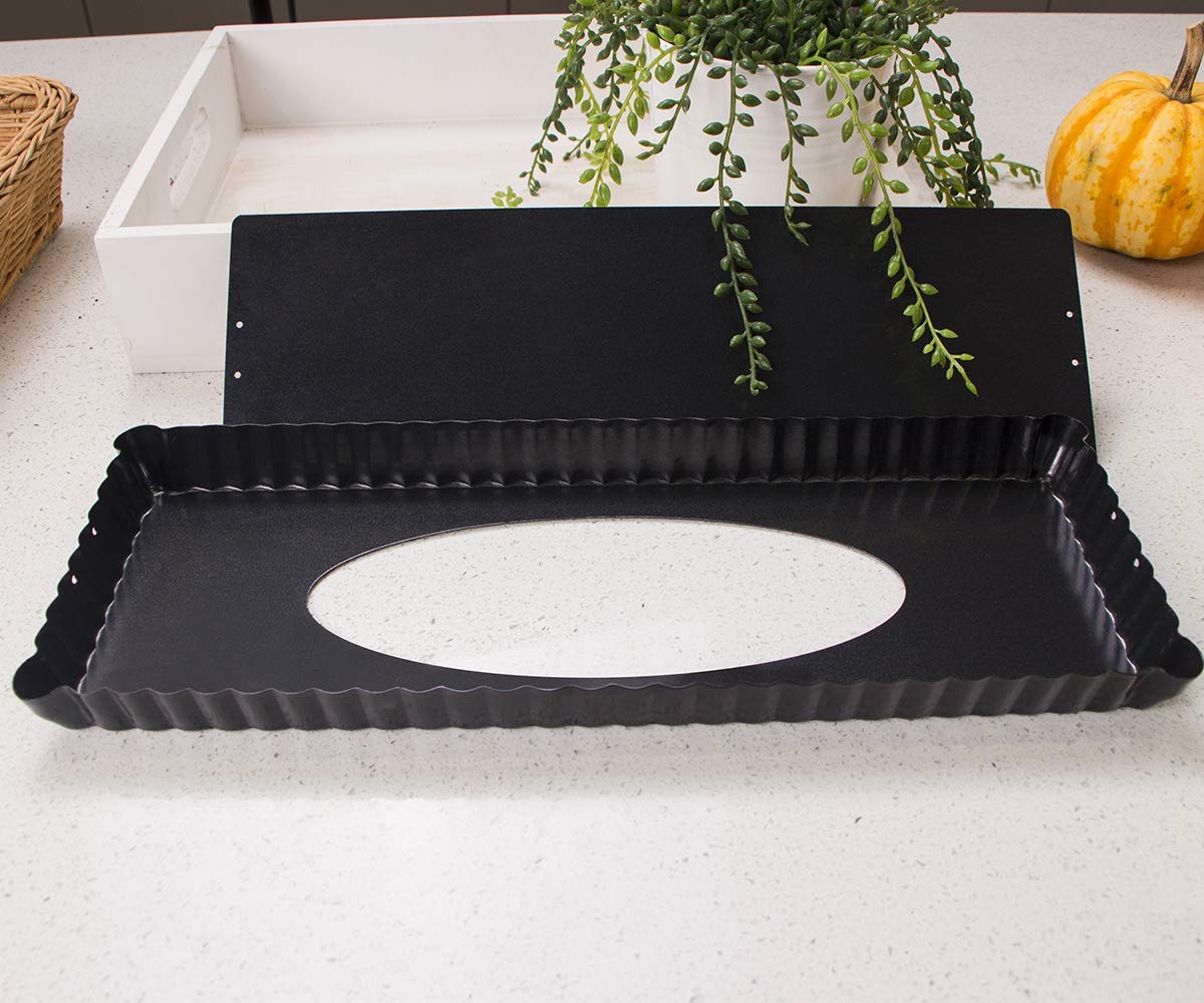 webake Formy do quiche i tart z luźnym dnem Prostokątne Formy do ciast flanowych, stalowa podstawa podnoszona w kolorze czarnym, powłoka nieprzywierająca 36 x 13 x 2,5 cm