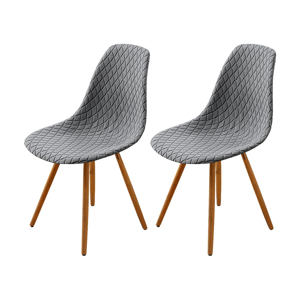 MOTTDAM Dining Chairs Covers Set of 2,Shell Chair Covers,Stretch Velvet Chair Covers,Modern Scandinavian Chair Slipcovers for Kitchen,Dining, Bedroom,Living Room (Light grey, 2PCS)