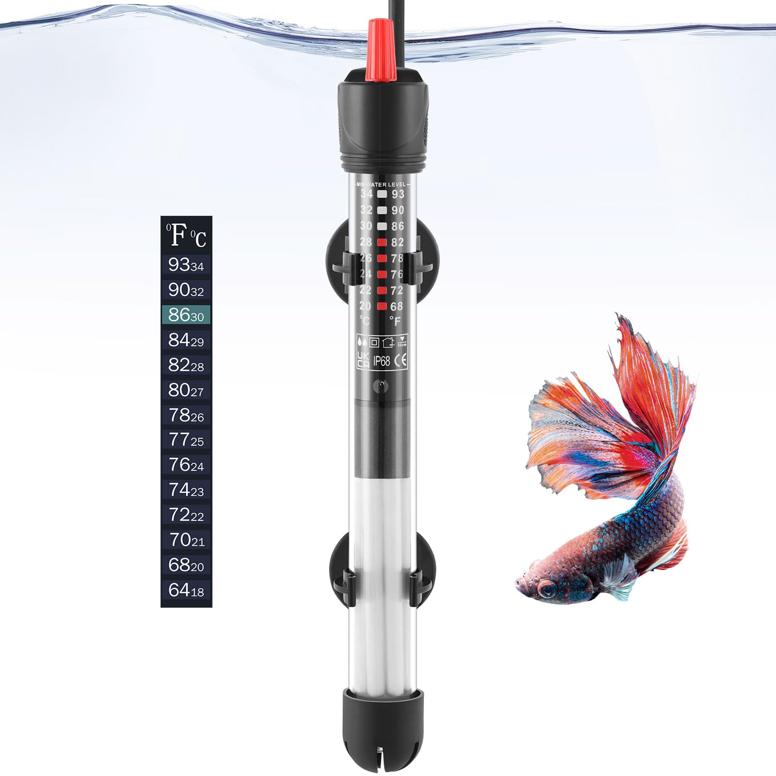 FEDOUR Aquarium Heater 50W 100W 300W, Submersible Glass Fish Tank Heater for Fresh and Salt Water (100W)