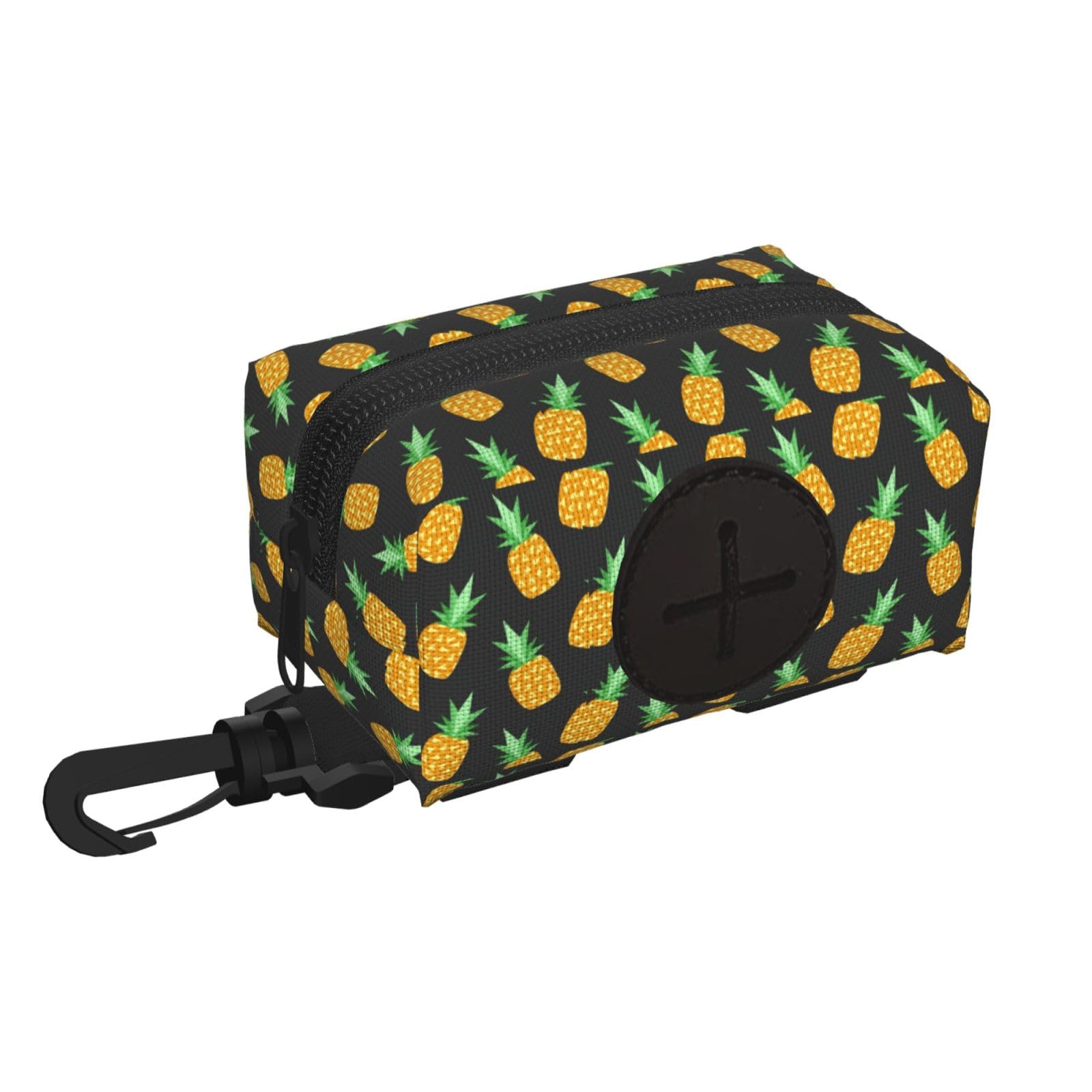Pphgut Black Yellow Pineapple Print Waterproof Pet Waste Treat Bag Outdoor Walking Hiking Pouch Camping Accessory
