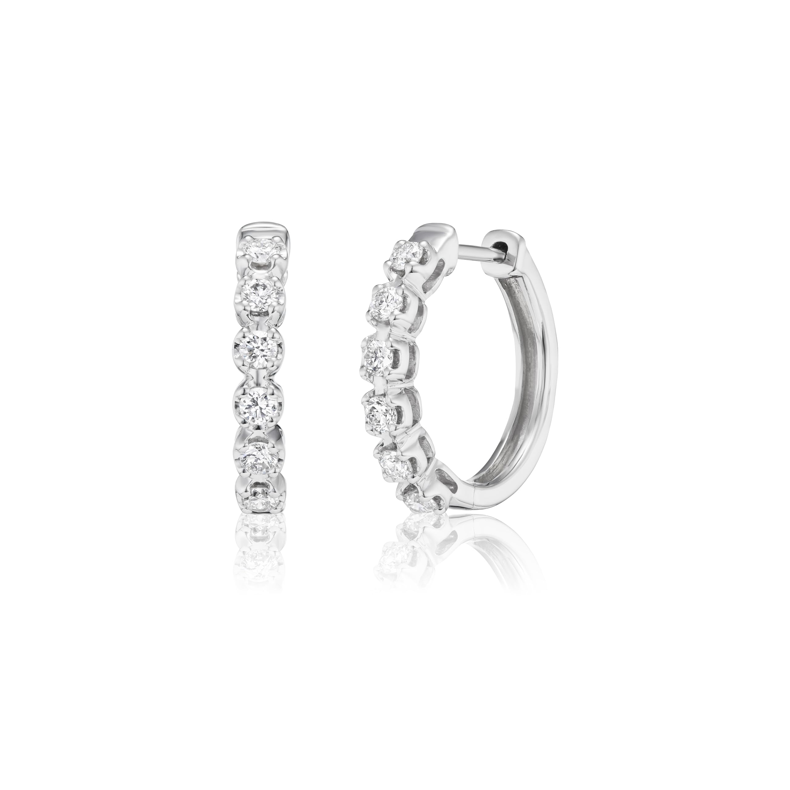 Carbon Atelier Lab Grown Diamond Huggie Hoop Earrings for Women I 10k White Gold Earrings for Her I