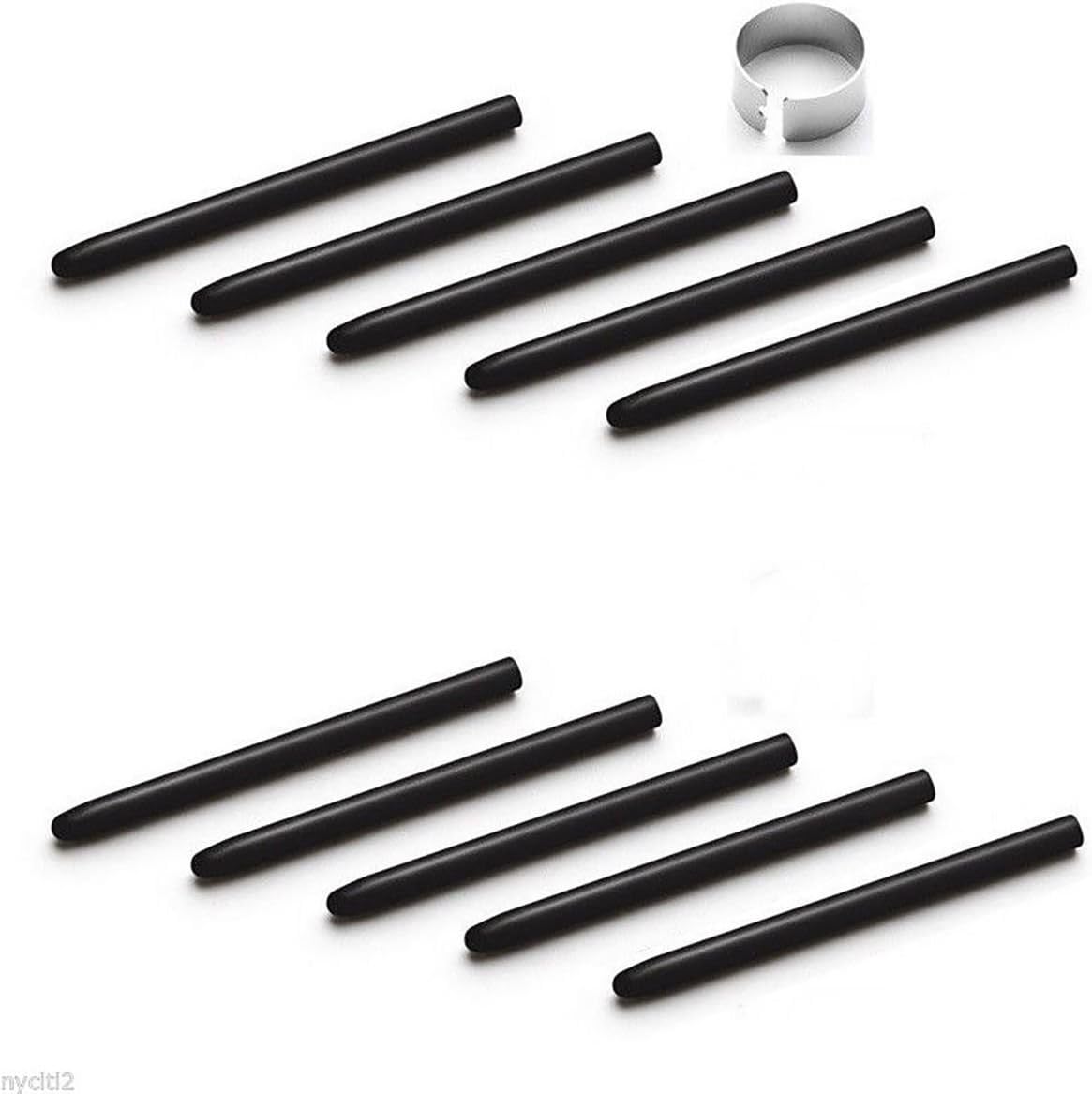 10 Pack Black Replacement Nibs with Removal Ring for Wacom Bamboo & Intuos Pens