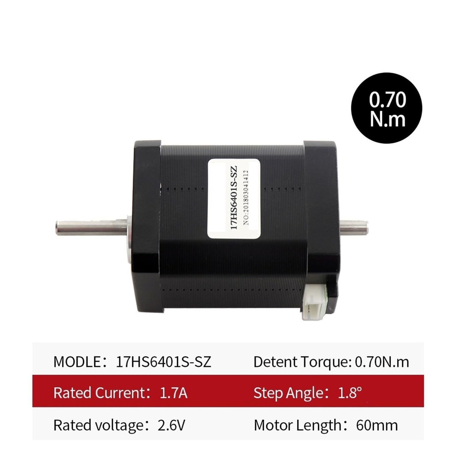 Motor paso a paso motor paso a paso de 1 eje 17HS6401S-SZ 17HS3401S-SZ 17HS4401S-SZ NEMA 17 Motor paso a paso doble eje 42BYGH 1.7A adecuado para impresoras 3D(17HS6401S-SZ)