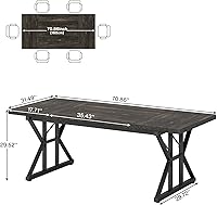 Vista 2 de Tribesigns Mesa de comedor estilo granja para 6 personas, mesa de comedor rectangular de madera de 70.8 pulgadas, mesa de cocina rústica con patas