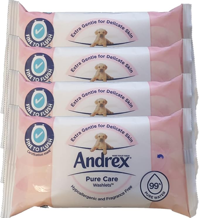 Andrex Pure Care Washlets 4 Packs 144 Moist Toilet Tissues