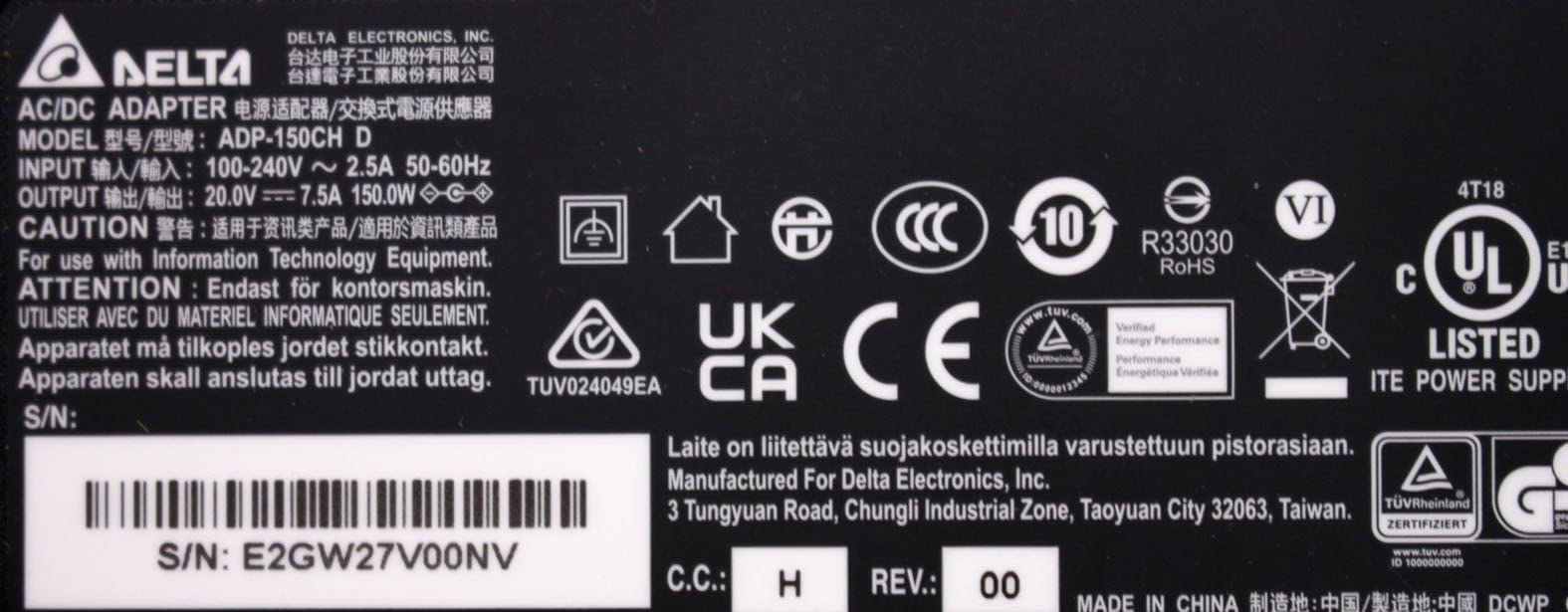 New Delta Gaming Laptop 150W AC Adapter Compatible with Toshiba Satellite P30-100, P30-40, P30-60, P30-80 Notebook Charger Power Supply with 5.5MM x 2.5MM PSU Adaptor Power Cord