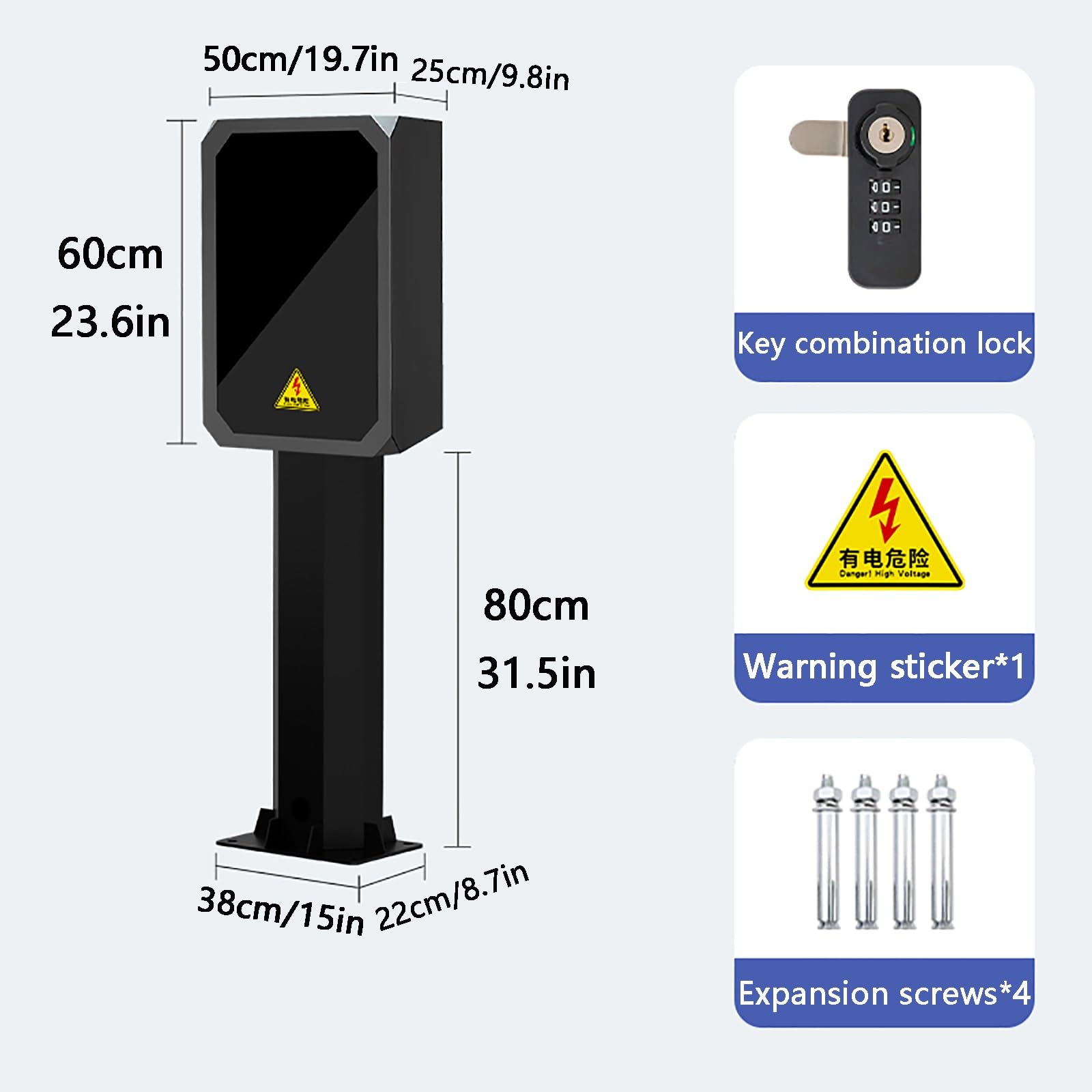Caja protectora para cargador de vehículos eléctricos de exterior, caja de pedestal para cargador de vehículos eléctricos con cerradura, alta seguridad, con accesorios, compatible con la mayoría de