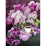 DIY 5D Diamant Malerei Set Vollbohrer Diamant Painting Kit Kaffeepulver Blume Bilder Full Strass Stickerei Kreuzstich Kinder Diamantkunst Pasted Gemälde Handwerk Wohnkultur Runder Diamant 40x50cm