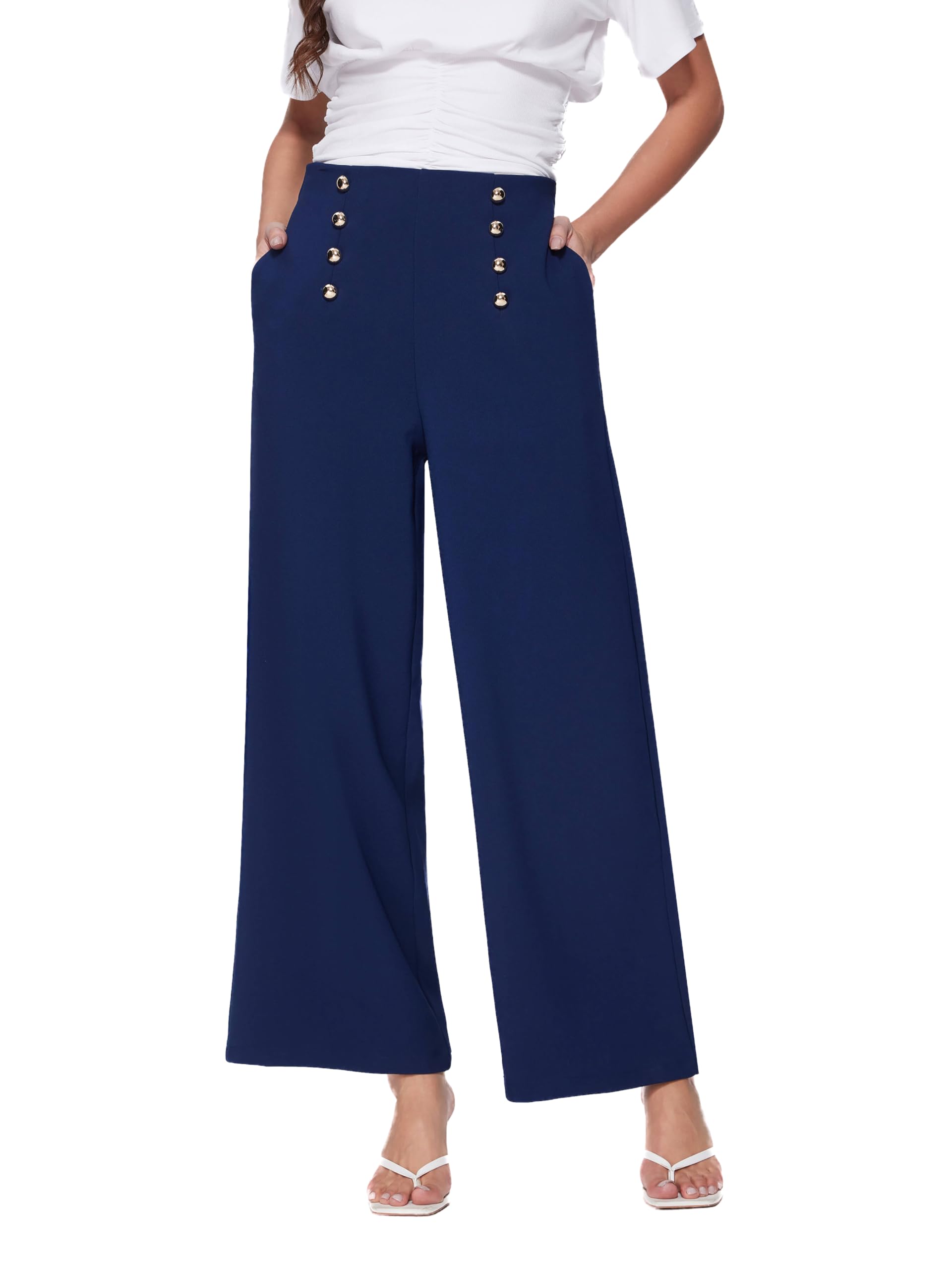Vinova Womens Dressy Pants Straight Wide Leg High Waisted Buttoned Stretchy Work Business Casual Outfits 2025