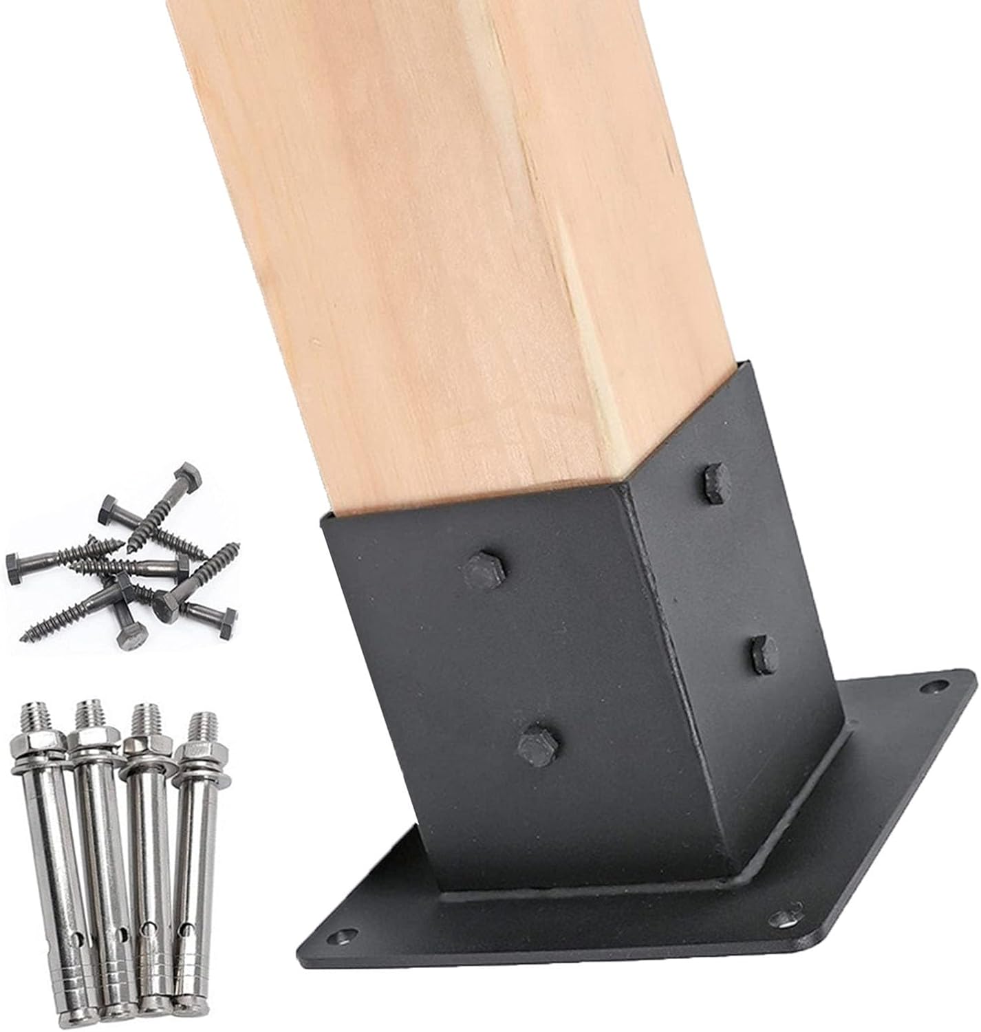 Metal Railing Post Anchors Square, 3.5x3.5 Wood Post Anchor Base - Floor Mount Bracket for Pergola Posts - 1/2/4 Pack Bolt Down - Fence Post Anchor