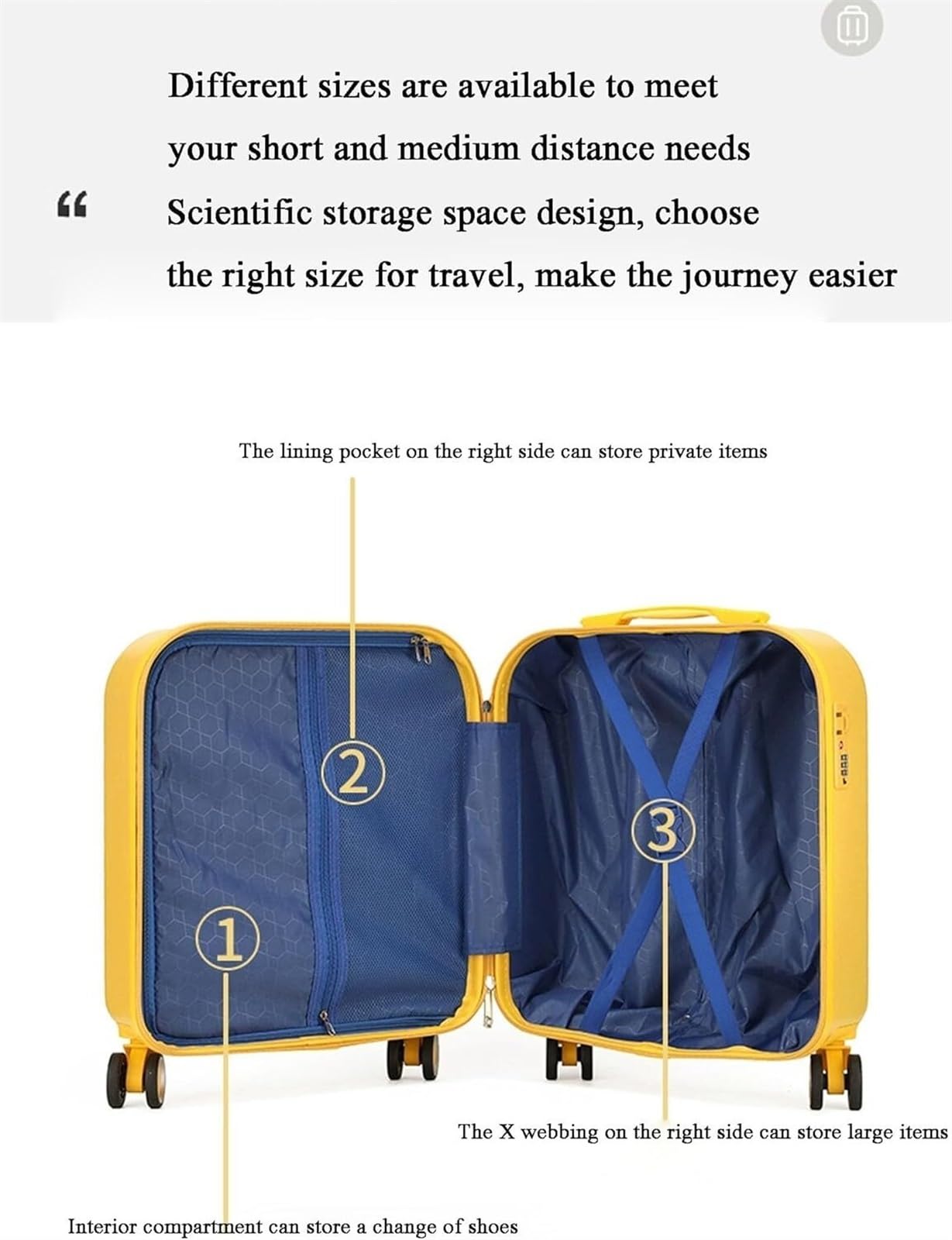 Bagaż Kabinowy Wytrzymała Walizka Podróżna Z Twardą Stroną I Kółkami Obrotowymi, Lekki Bagaż Podręczny Walizka Podróżna (Color : Yellow, Size : 24in)