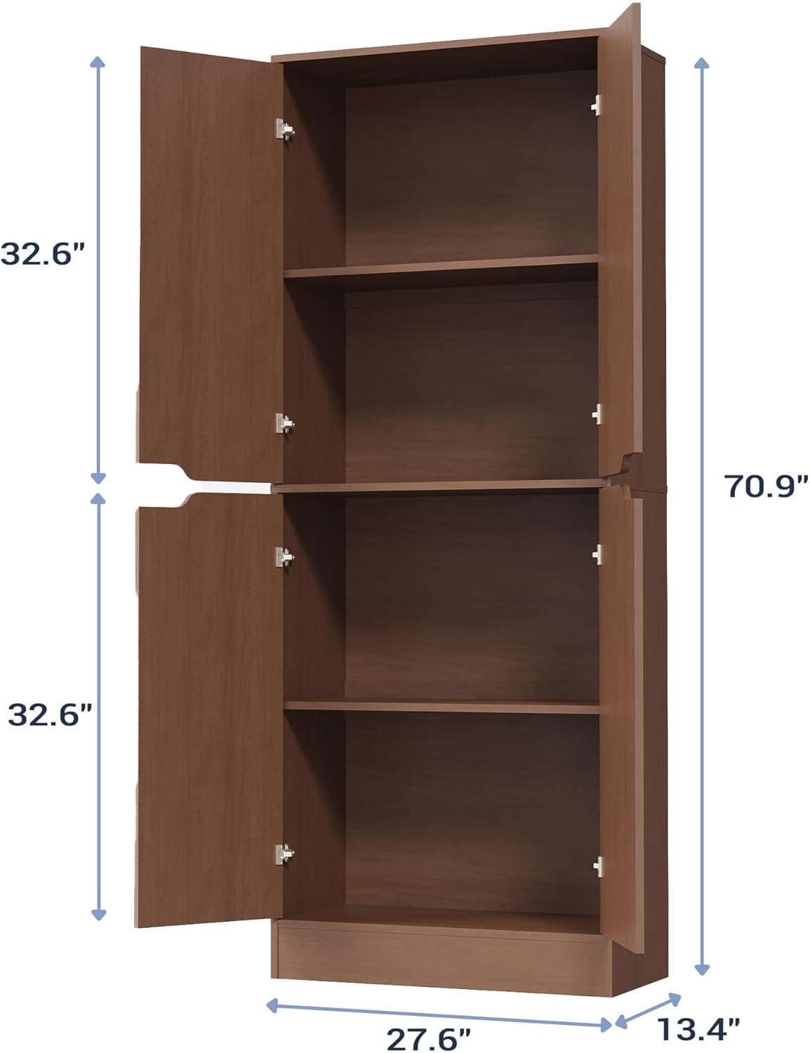 Housoul 71" Tall Freestanding Pantry Storage Cabinet, 4 Doors Larder Cupboard with Adjustable Shelves, Kitchen Hutch for Kitchen & Dining Room, Walnut