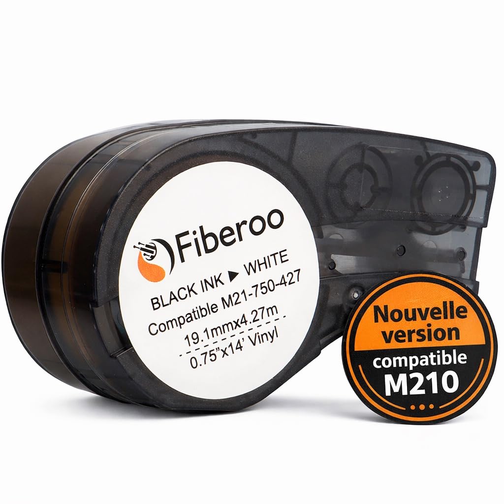 Recharge compatible M21-750-427 pour M210, BMP21 PLUS & BMP21 LAB ne convient pas pour M211 Ruban étiquette adhésive vinyl imprimable écriture noire sur blanc fibre optique, cables et réseau : 1 pce