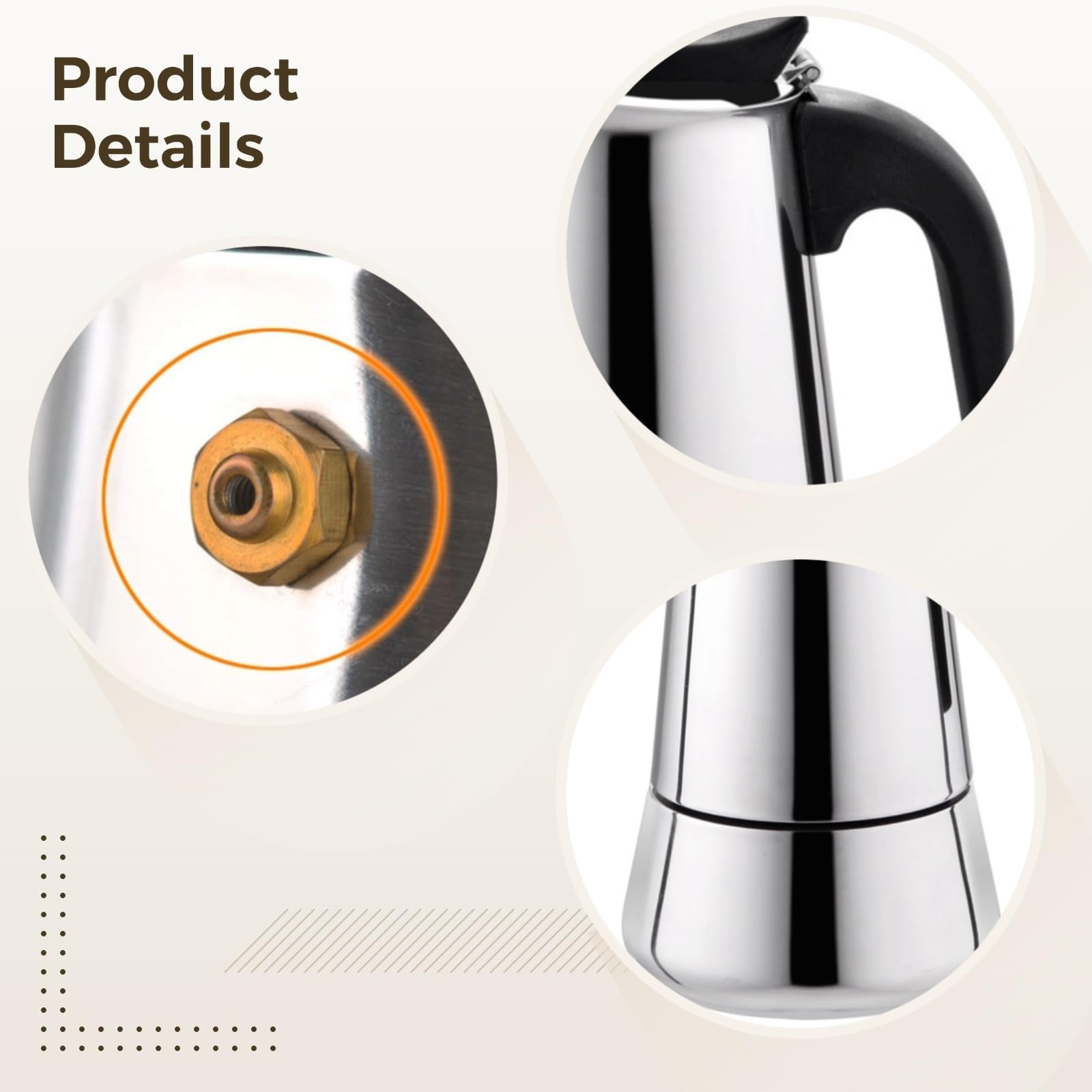 Cafetera italiana de 6 tazas, diseño compacto de acero inoxidable, apta para lavavajillas para todas las estufas