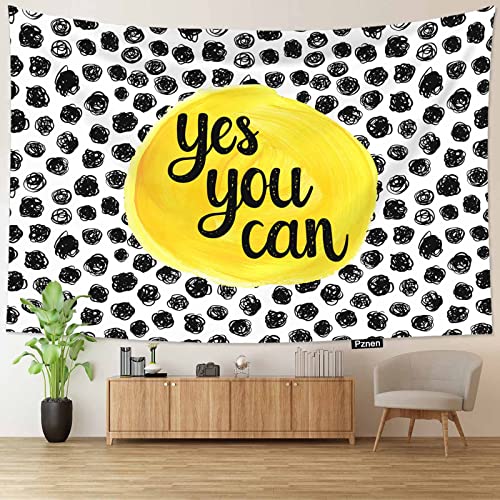 Pznen Tapiz con diseño de lunares grandes y amarillos para dormitorio, 80 x 60 pulgadas