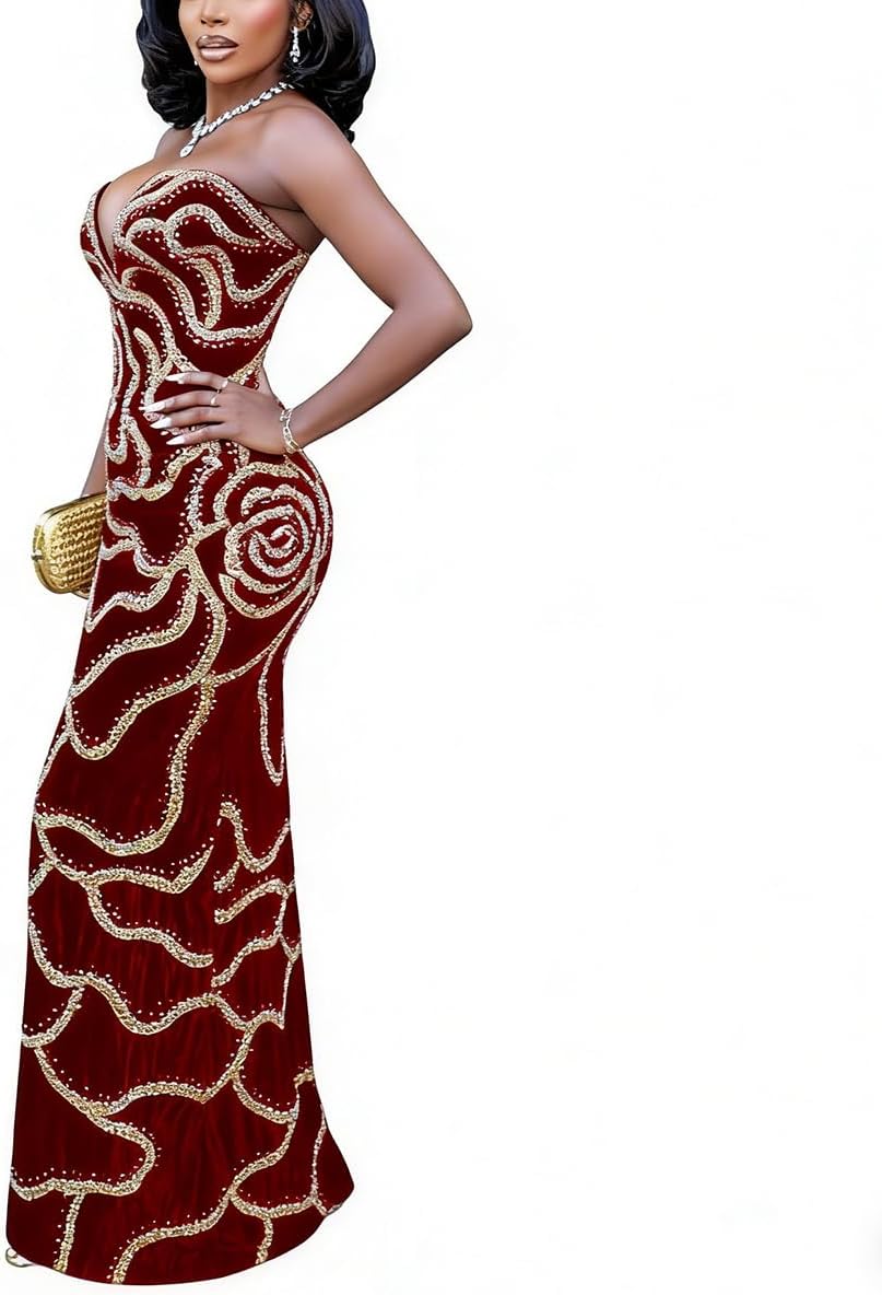 Women's Sexy Sequin Sleeveless Off Shoulder Cocktail Club Party Evening Maxi Dress