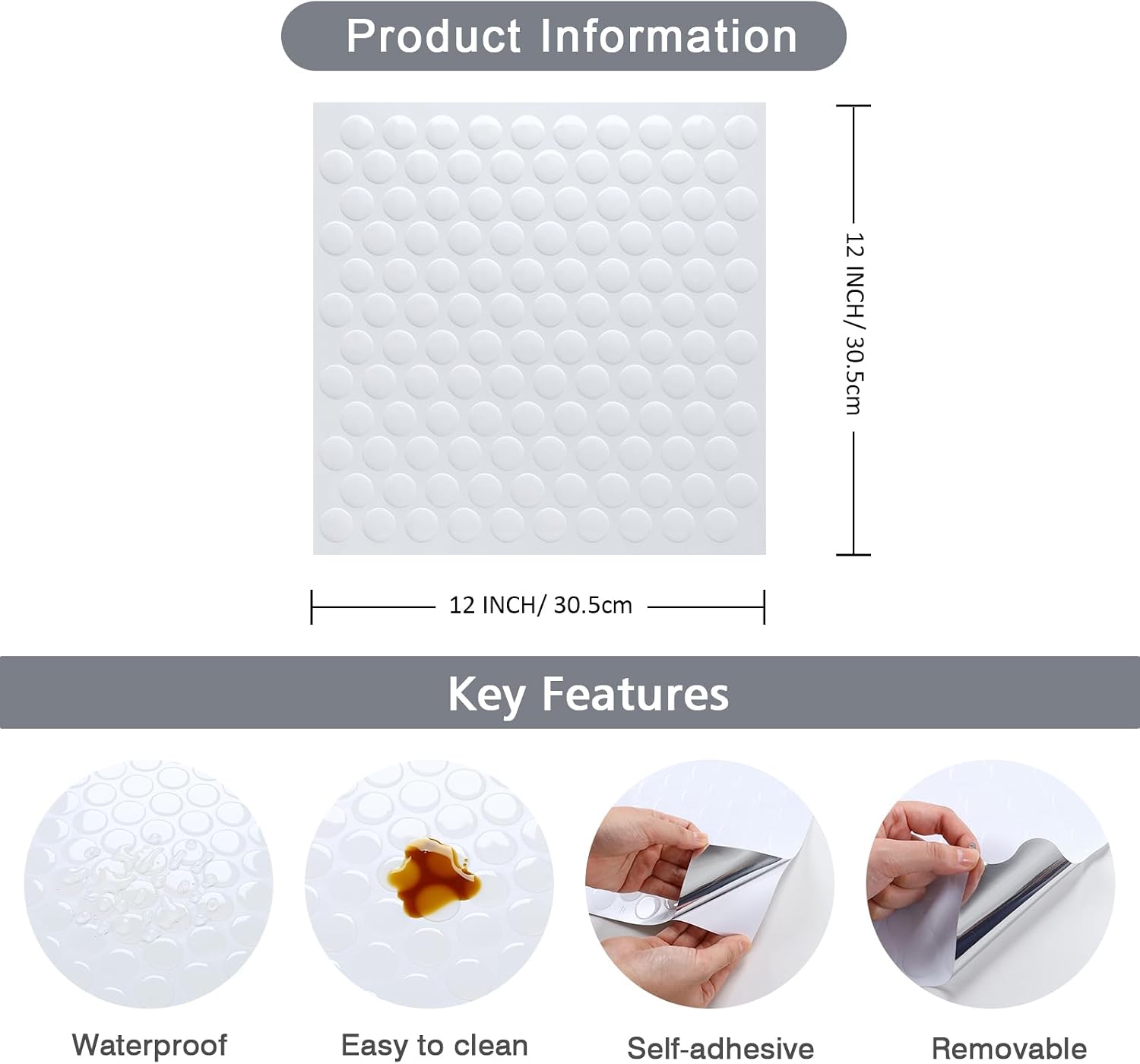 CHIHUT 16 Sheets 12"x12" White Penny Round Peel and Stick Backsplash Tiles for Kitchen Bathroom Shower Walls Waterproof Self Adhesive Stick on Tiles Removable Renter Friendly Vinyl Backsplash Panels