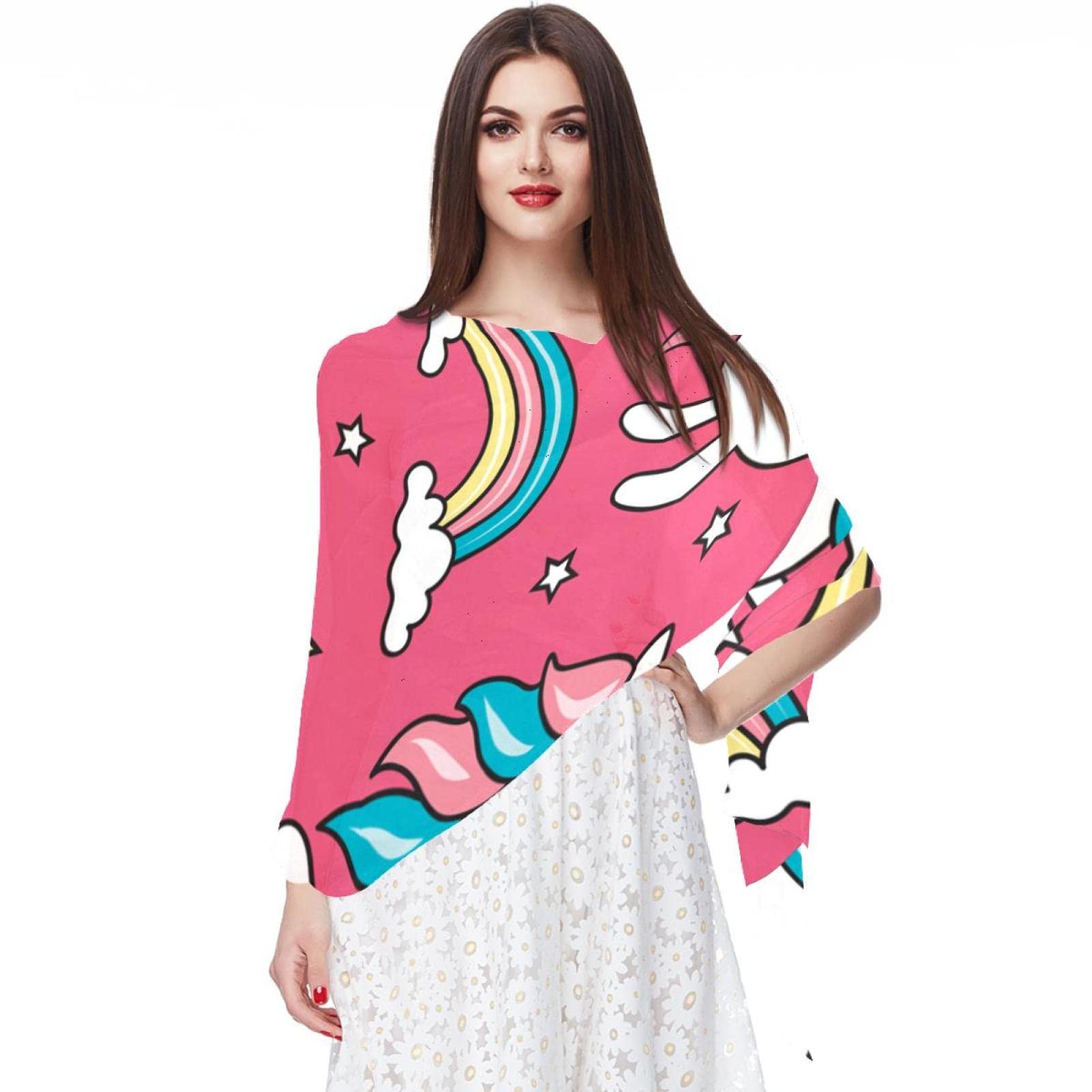 Foulard mousseline de soie licorne femme long fin style hijab multicolore - 7