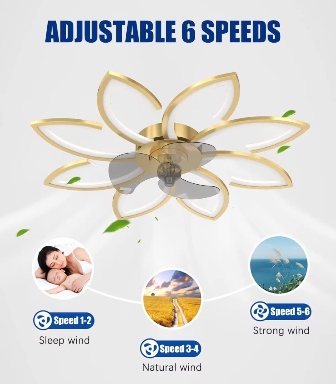 LED Dimmabile Lampadario Con Ventilatore Da Soffitto Reversibile Silenzioso Lampada Con Ventilatore Da Soffitto 6 Velocità DC Plafoniera Con Ventilatore Per Salotto-gold