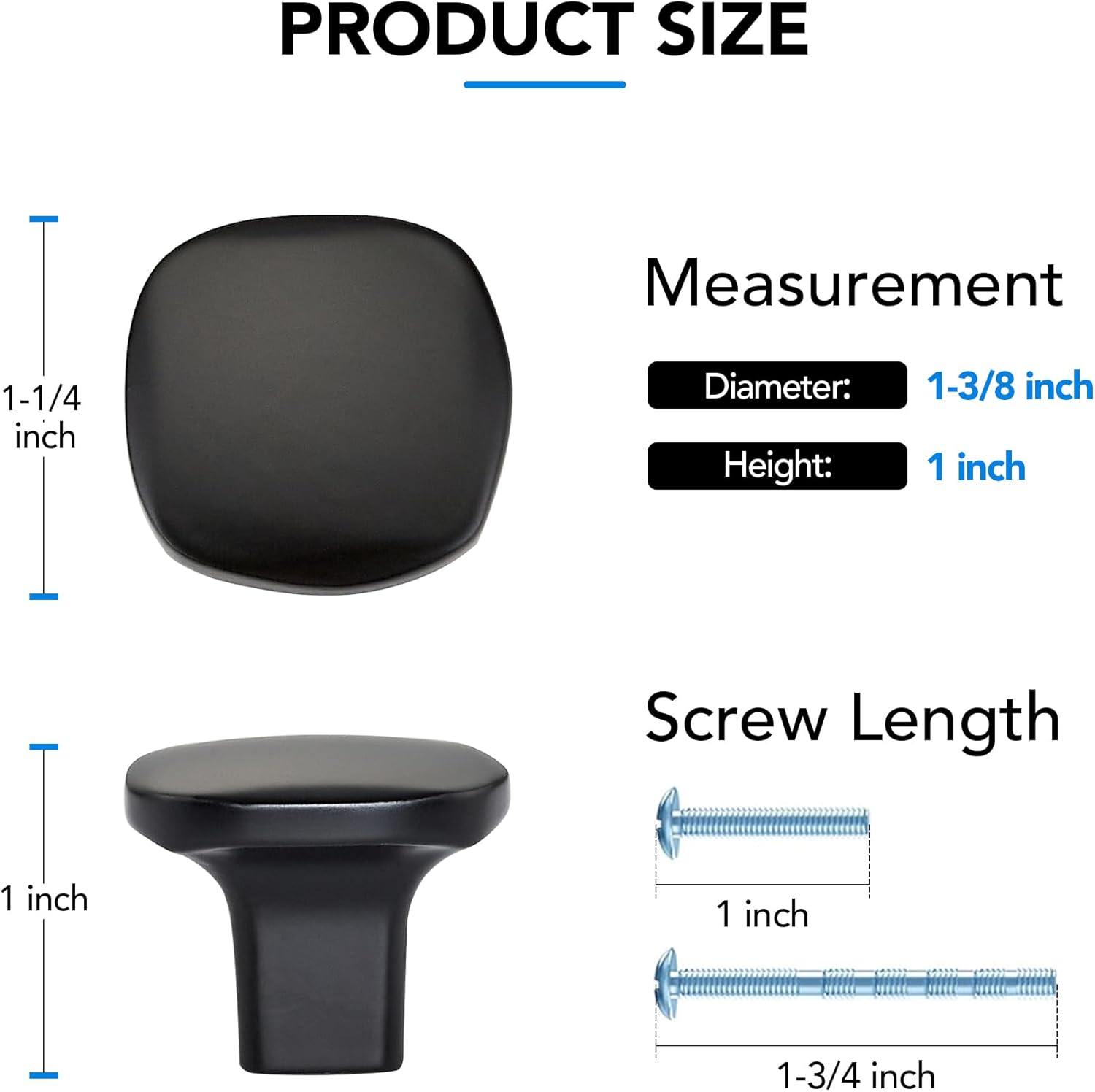 HOME EDIT Black Cabinet Knobs Single Hole Wide Base Square Kitchen Cabinet Pulls for Drawers 24 Pack